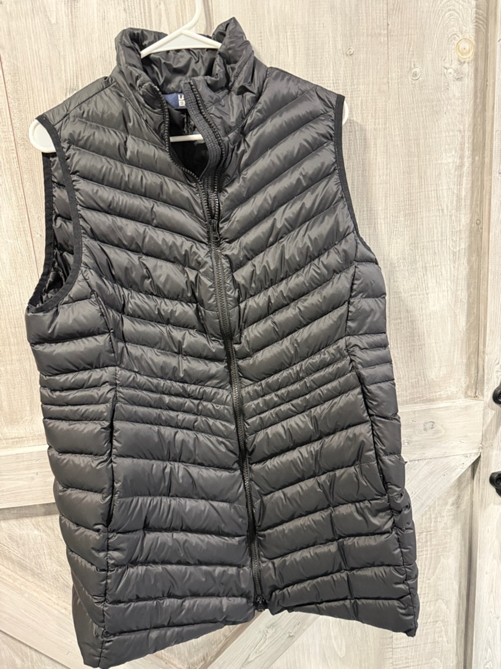 Lands' End women’s L Black Down Quilted Puffer Vest Long Length F1